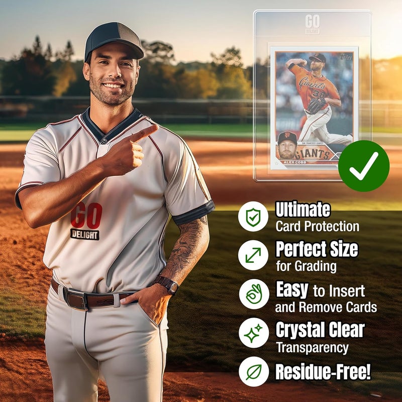 GO DELIGHT Semi Rigid Card Holders for PSA, SGC, BGS, CSG Grading – 100 Bundle - Baseball Card Sleeves - 50 Card Holders for Trading Cards + 50 Soft Sleeves – 3-5/16” x 4-7/8” with 1/2” Lip - Image 2